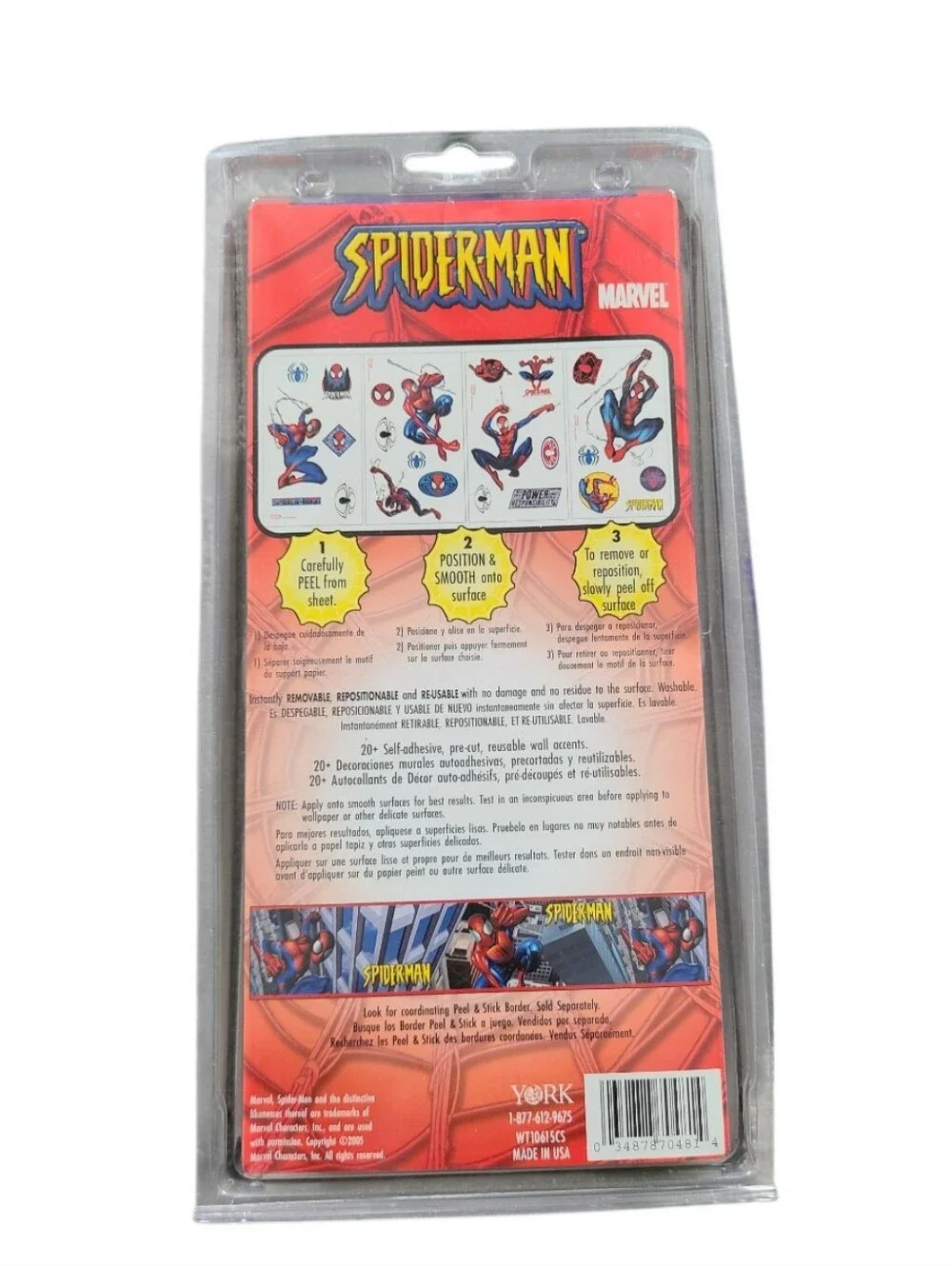 Marvel's Spiderman Peel & Stick Removable Wall Sticker Decals NIB